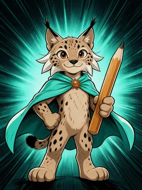 Capalince, el lince de la capa turquesa, con su lápiz